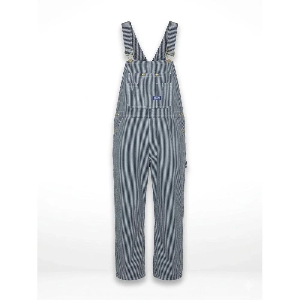 Big Smith Mens Hickory Stripe Bib Overalls railroad Blue White Cotton 44x30